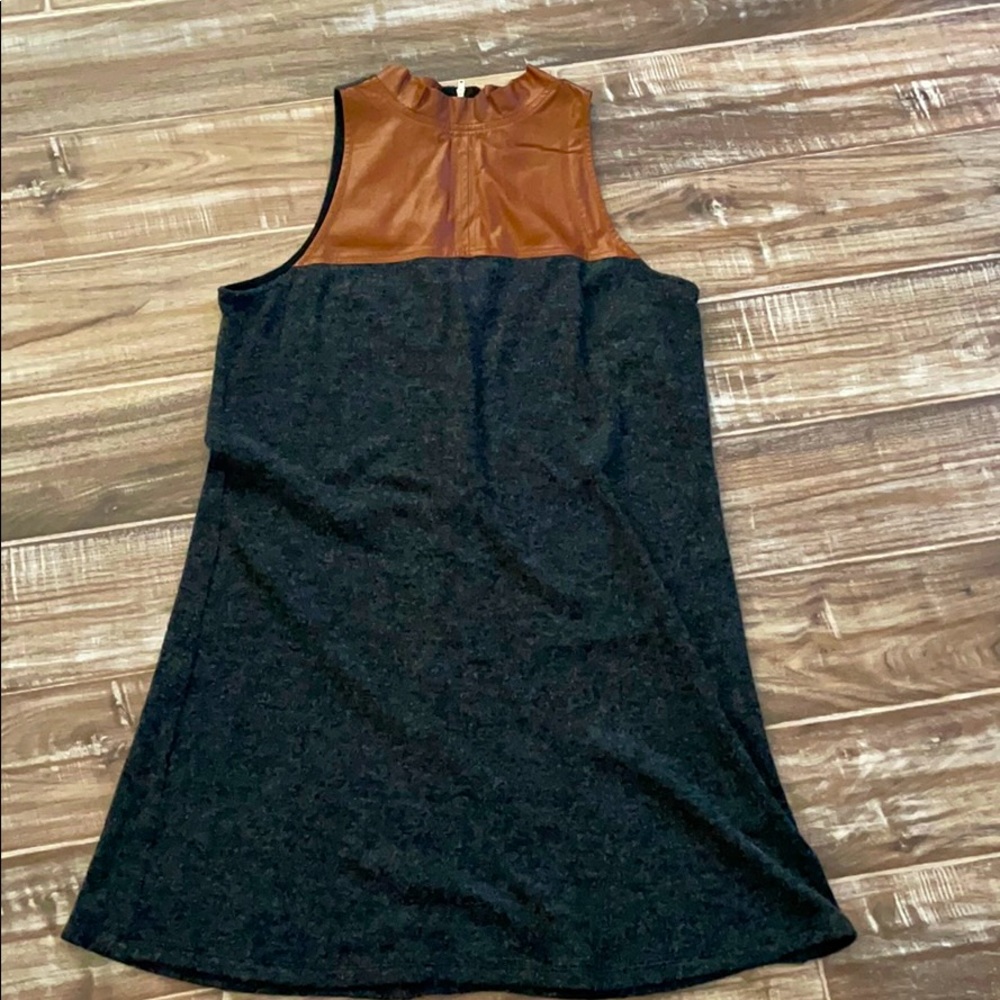 Grey dress with brown leather